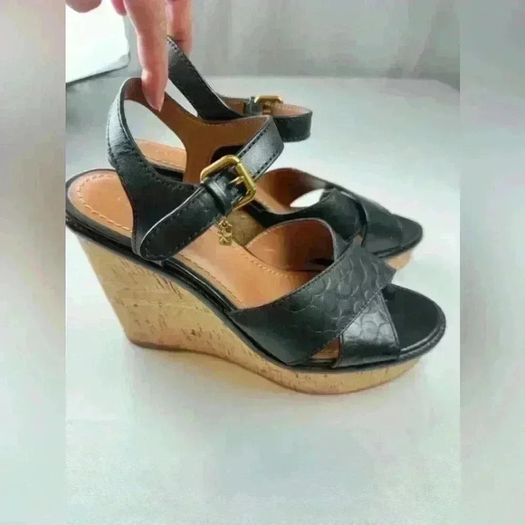 Coach Cross Band High Wedge Sandals with logo (Size 10) - Picture 6 of 11